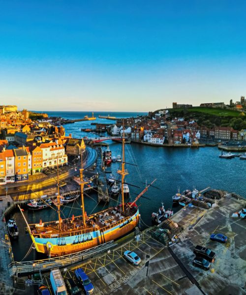 View of Whitby harbour in North Yorkshire, England