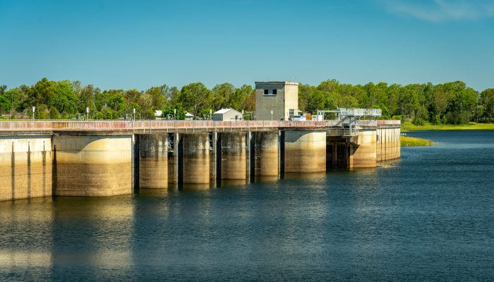 North Pine Dam built in 1976 with a concrete spillway across the